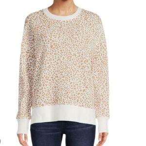 Time And Tru Creme Leopard Print Crew Neck Sweatshirt Sz L /